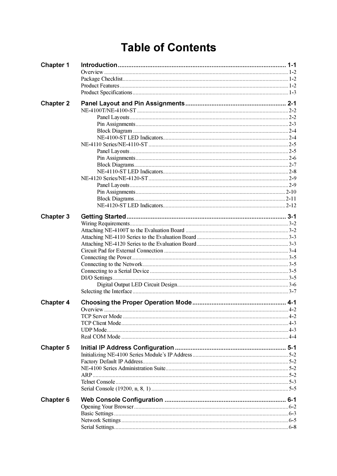 Moxa Technologies NE-4100 user manual Table of Contents 