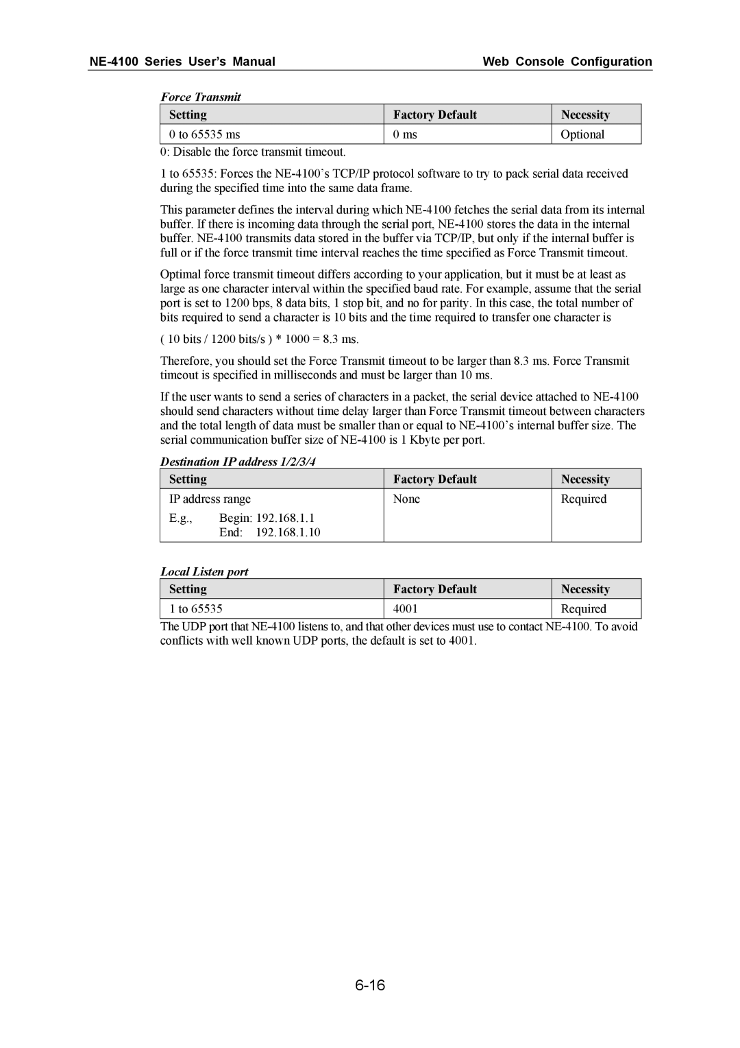 Moxa Technologies NE-4100 user manual Local Listen port 