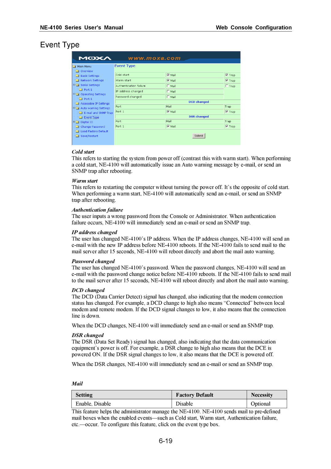 Moxa Technologies NE-4100 user manual Event Type 