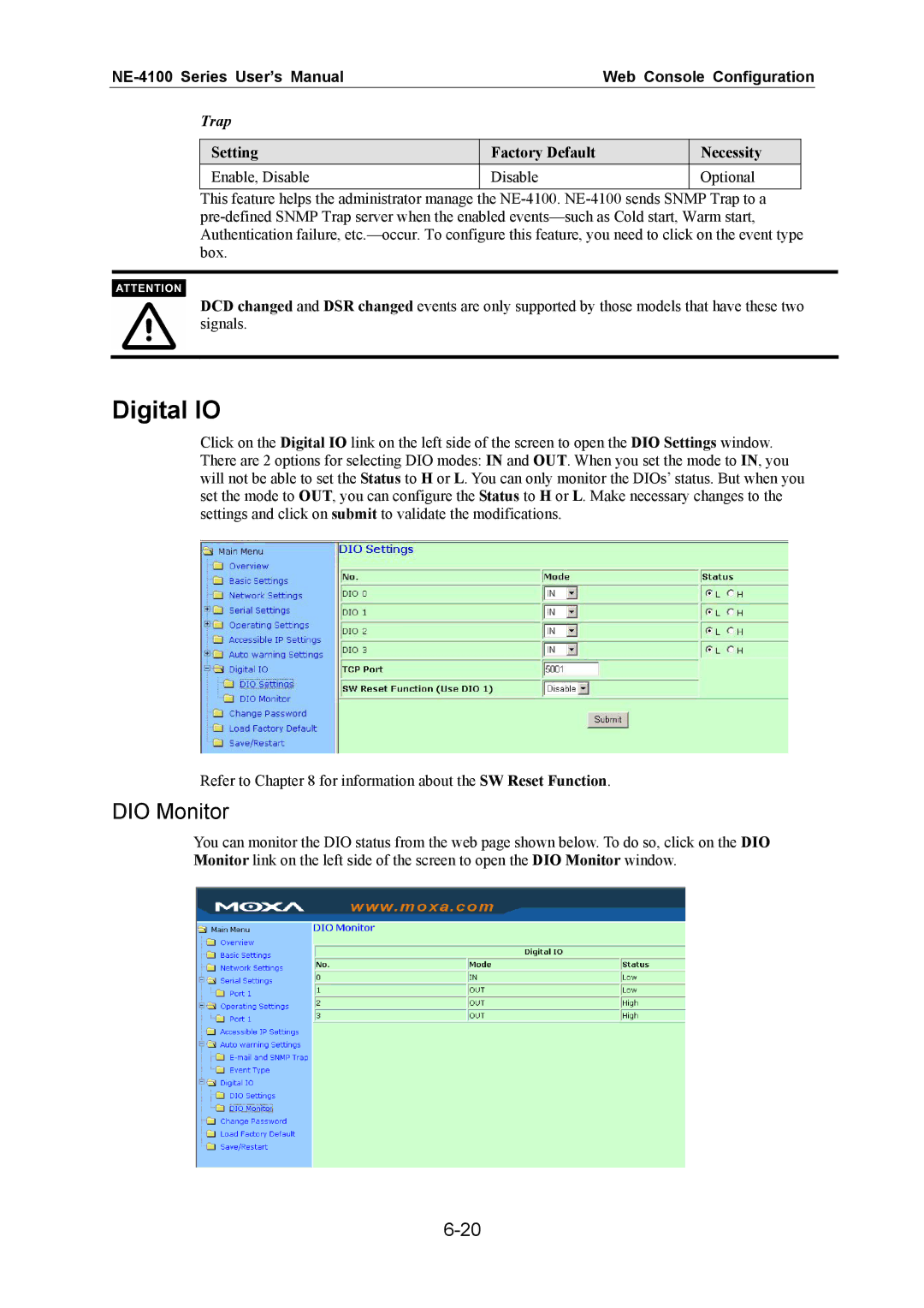 Moxa Technologies NE-4100 user manual Digital IO, DIO Monitor 