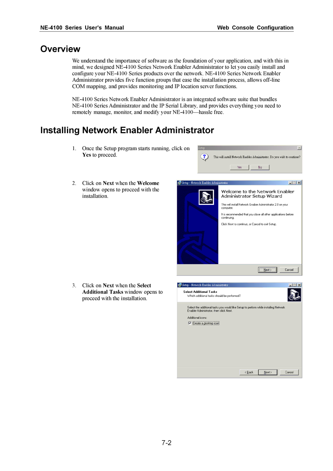 Moxa Technologies NE-4100 user manual Overview, Installing Network Enabler Administrator 