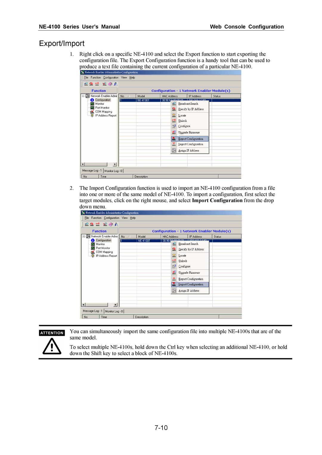 Moxa Technologies NE-4100 user manual Export/Import 