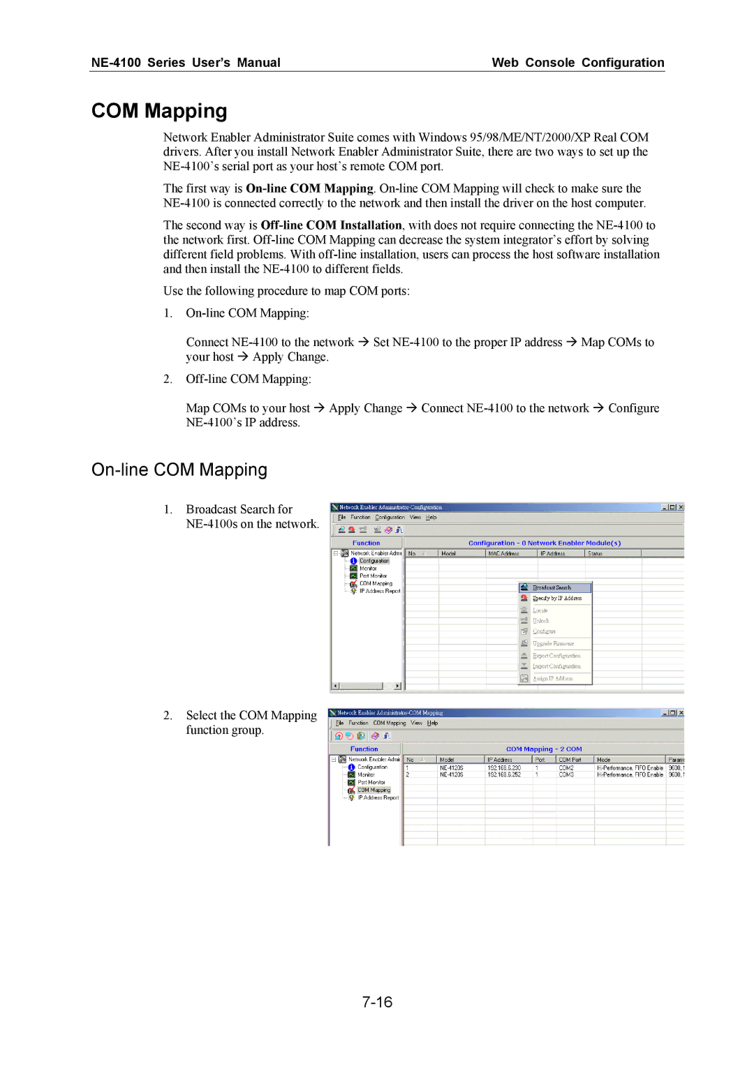 Moxa Technologies NE-4100 user manual On-line COM Mapping 