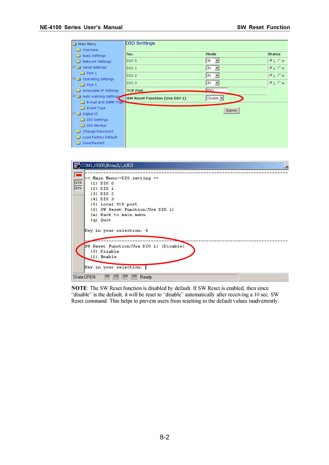 Moxa Technologies user manual NE-4100 Series User’s Manual SW Reset Function 