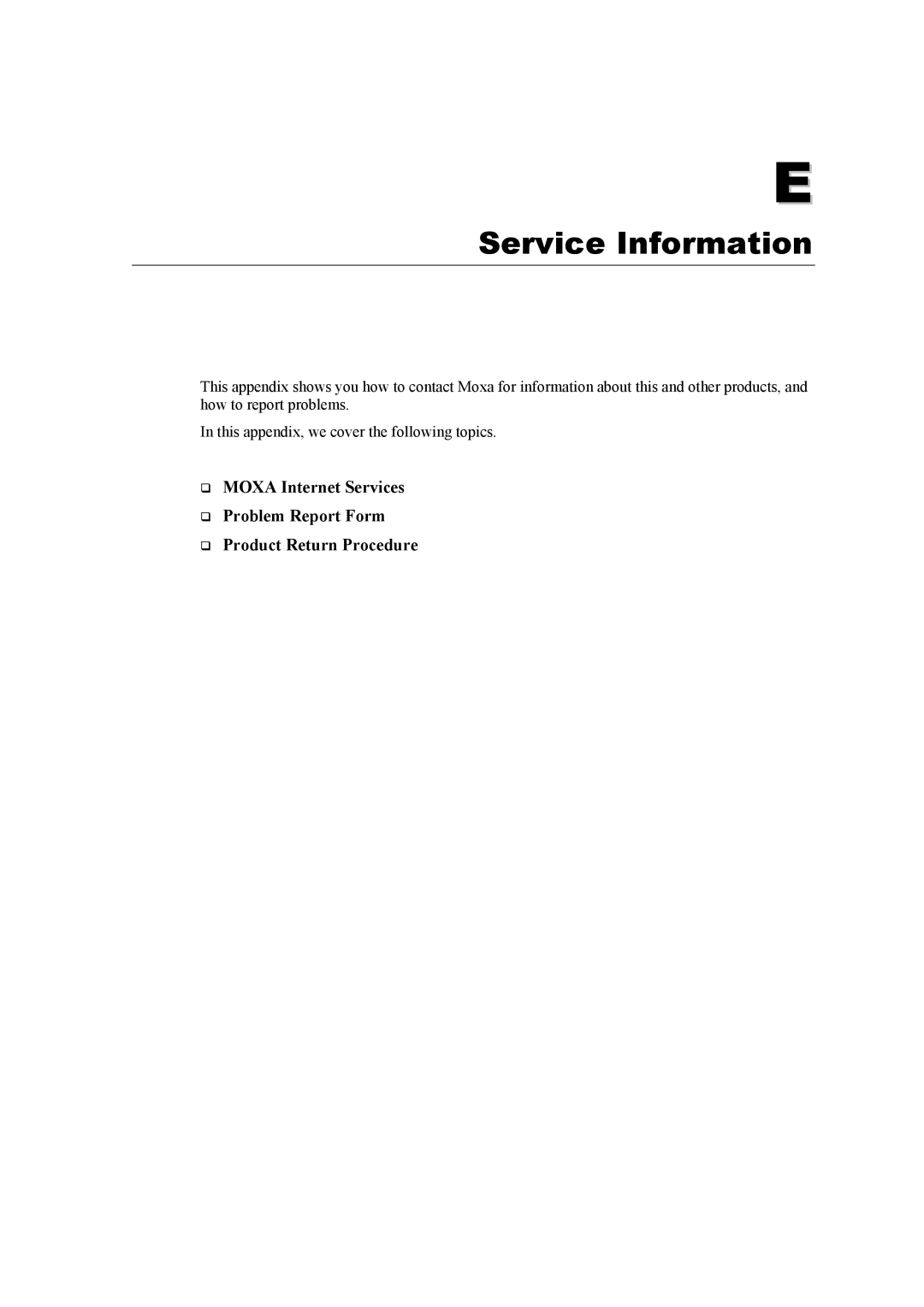 Moxa Technologies NE-4100 user manual Service Information 