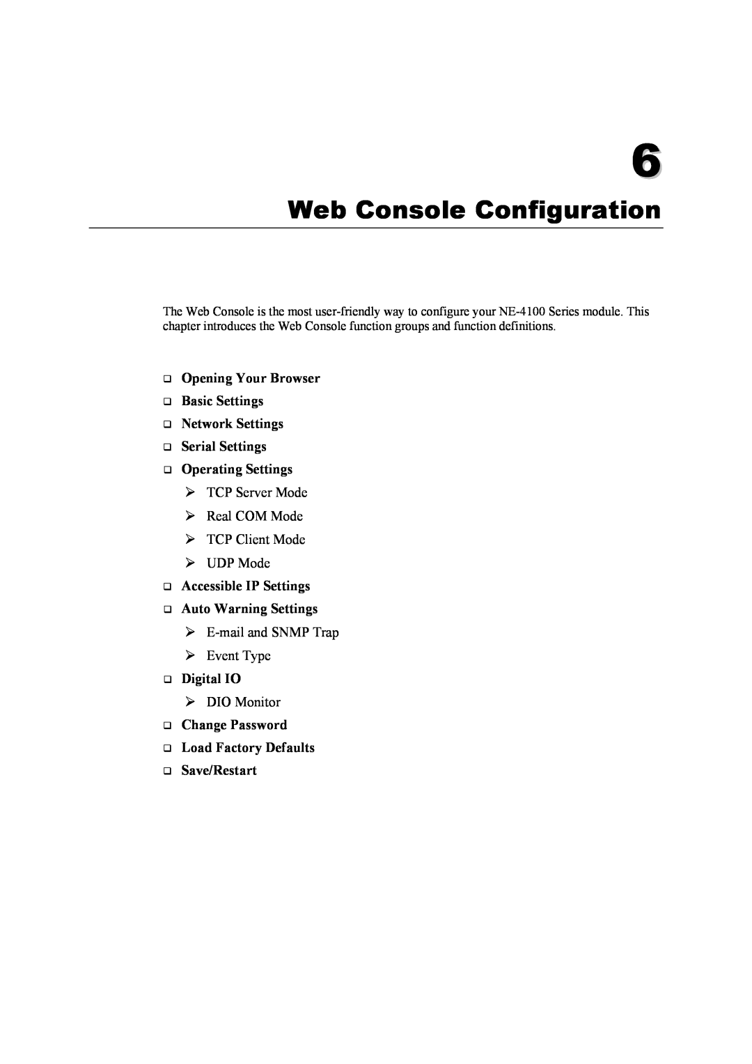 Moxa Technologies NE-4100 Web Console Configuration, Opening Your Browser Basic Settings Network Settings Serial Settings 