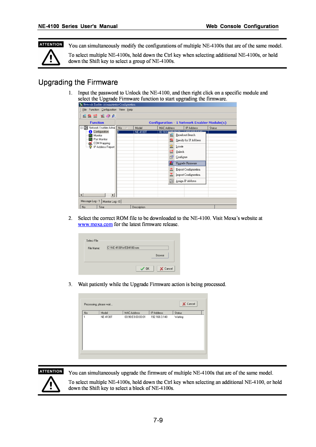 Moxa Technologies user manual Upgrading the Firmware, NE-4100 Series User’s Manual, Web Console Configuration 