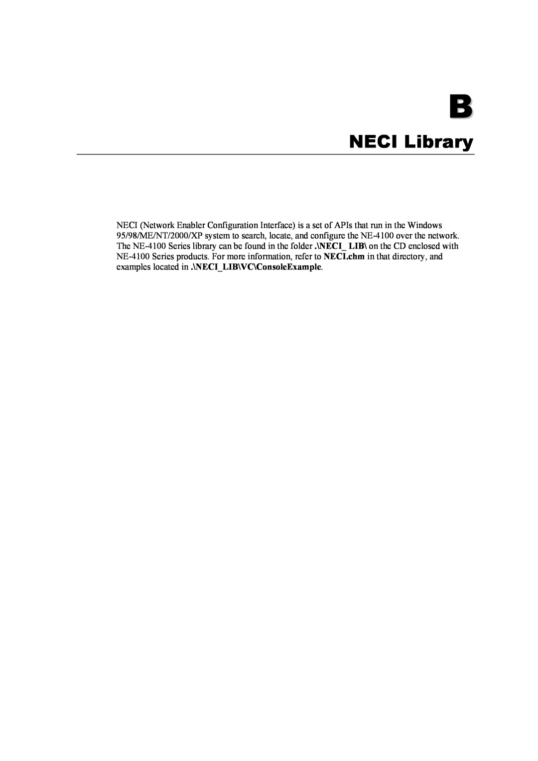 Moxa Technologies NE-4100 user manual NECI Library 