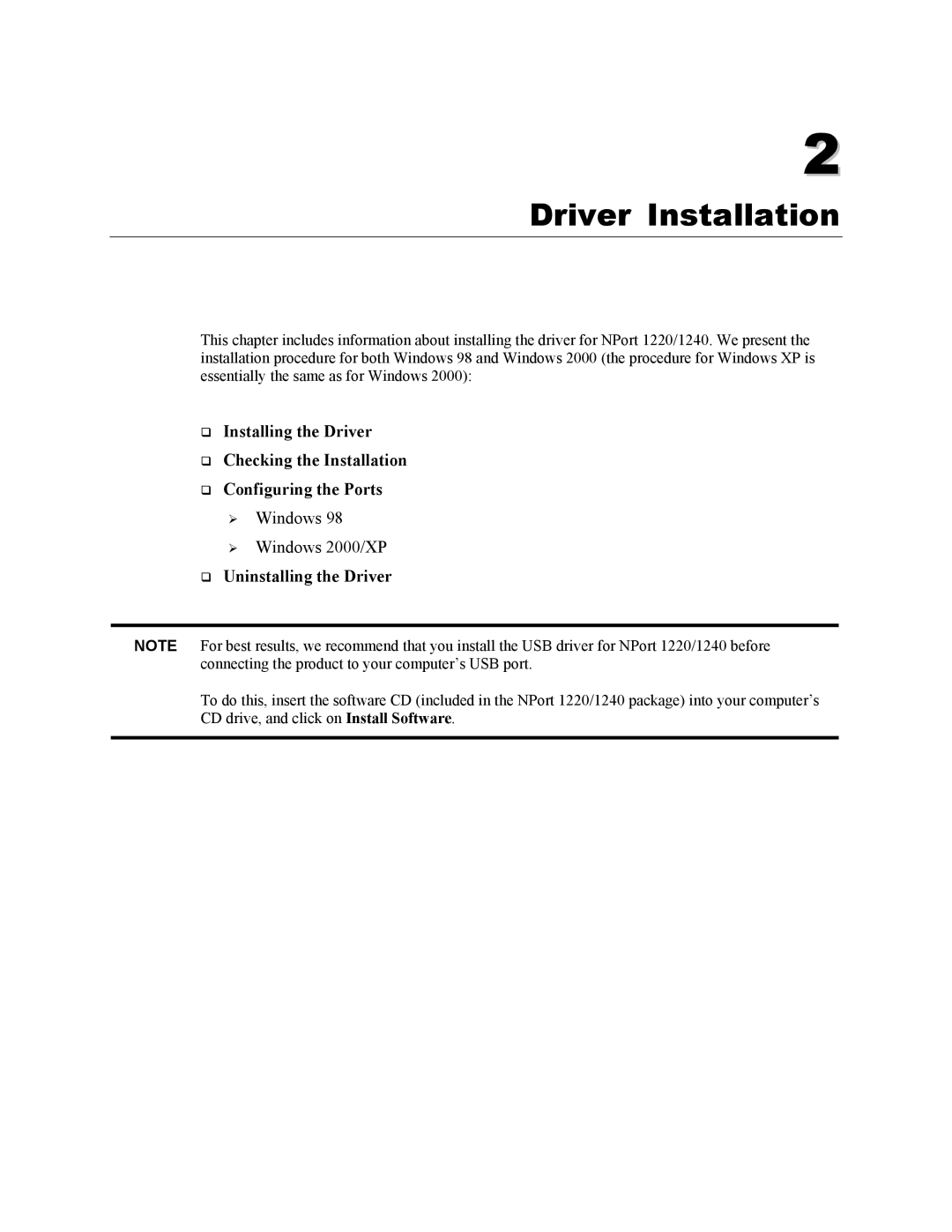 Moxa Technologies NPort 1240, NPort 1220 user manual Driver Installation 