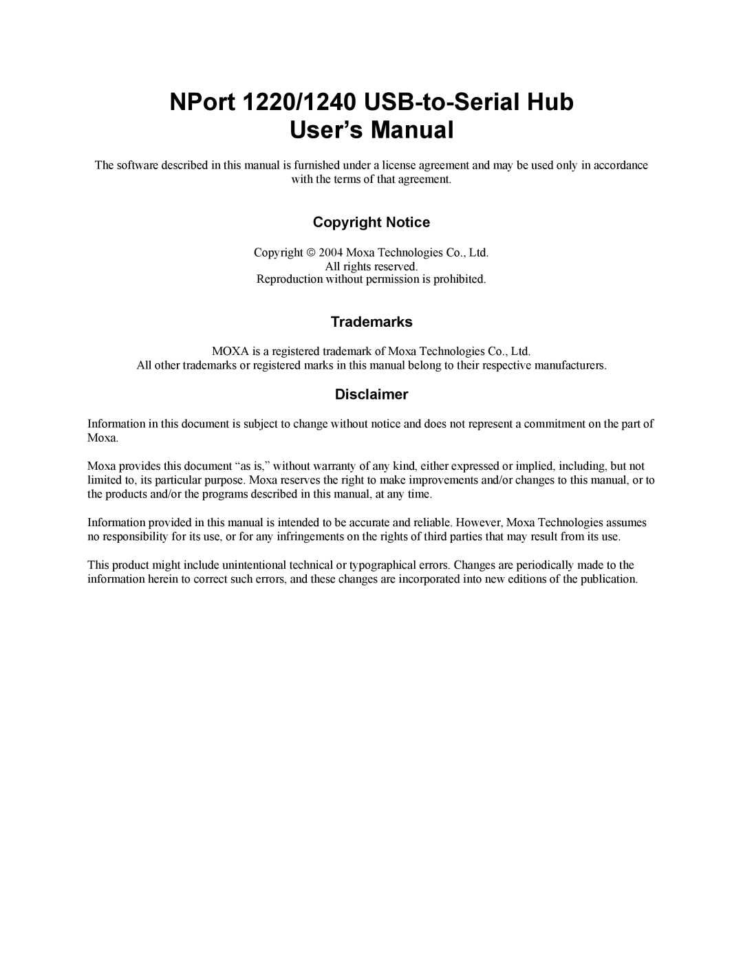 Moxa Technologies NPort 1220, NPort 1240 user manual Copyright Notice 