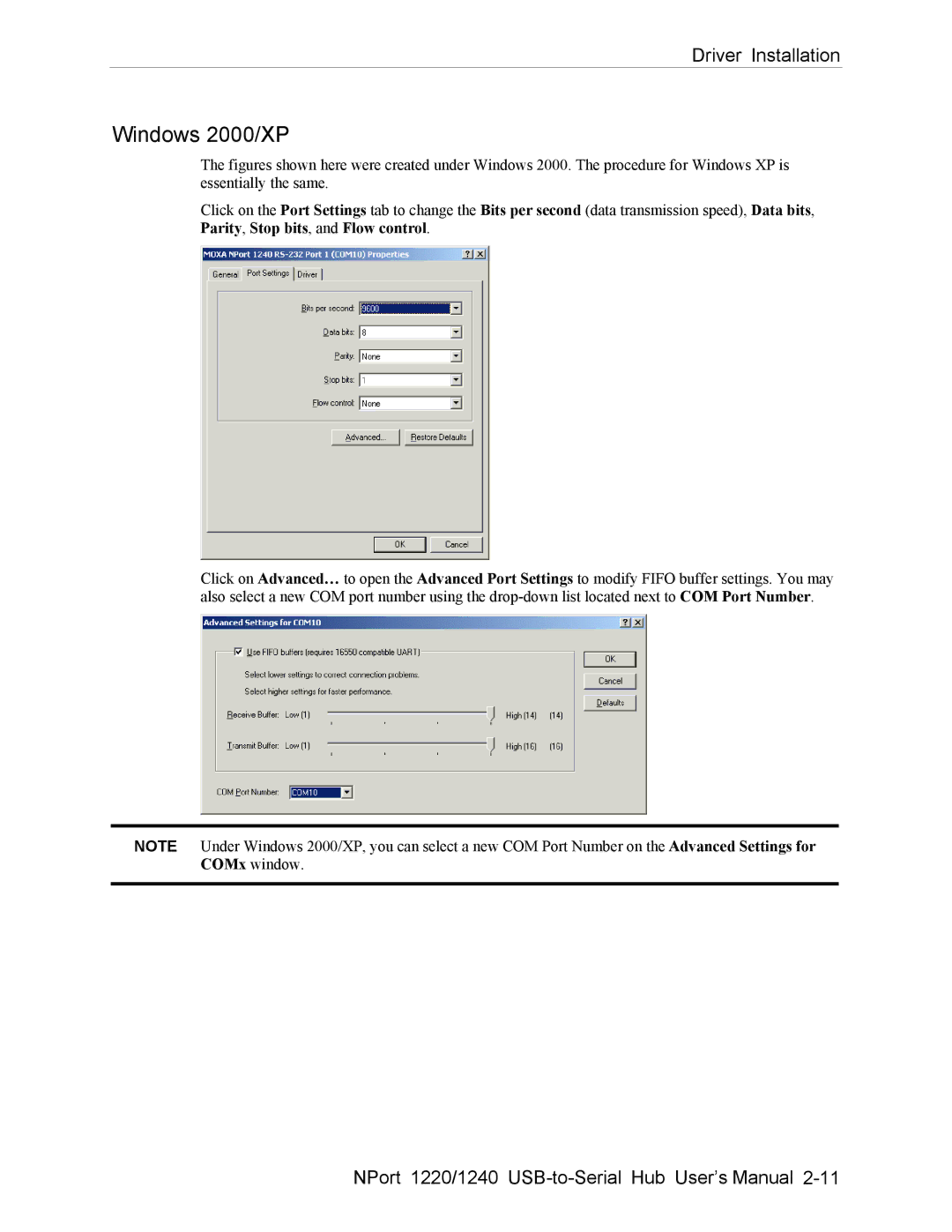 Moxa Technologies NPort 1240, NPort 1220 user manual Windows 2000/XP 