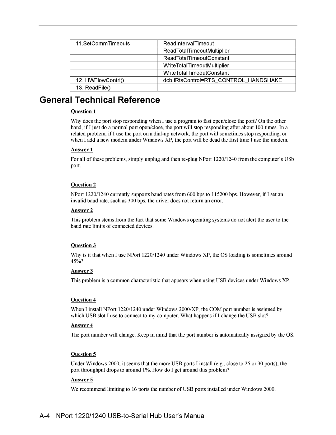 Moxa Technologies NPort 1220, NPort 1240 user manual General Technical Reference, Question 