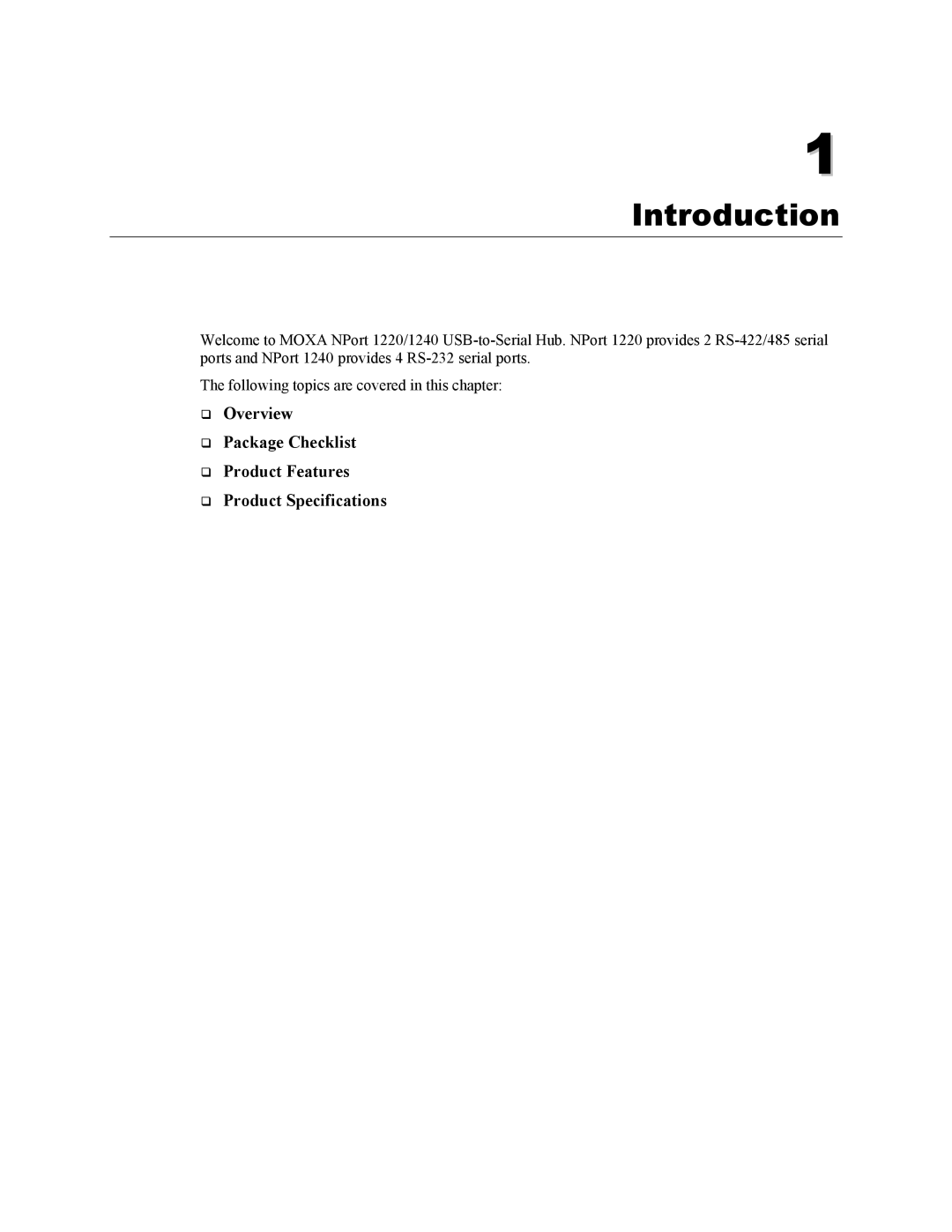 Moxa Technologies NPort 1240, NPort 1220 user manual Introduction 