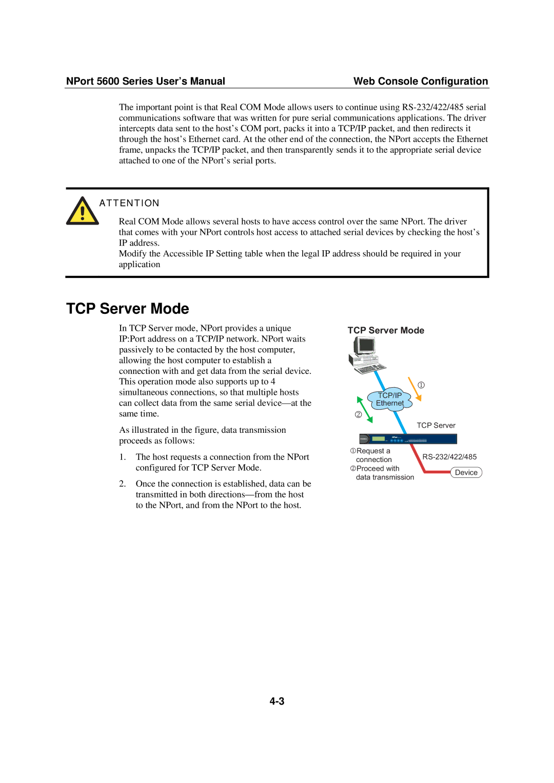 Moxa Technologies NPort 5600 user manual TCP Server Mode 