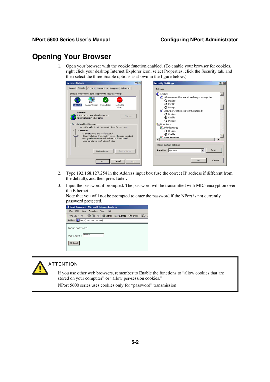 Moxa Technologies NPort 5600 user manual Opening Your Browser 