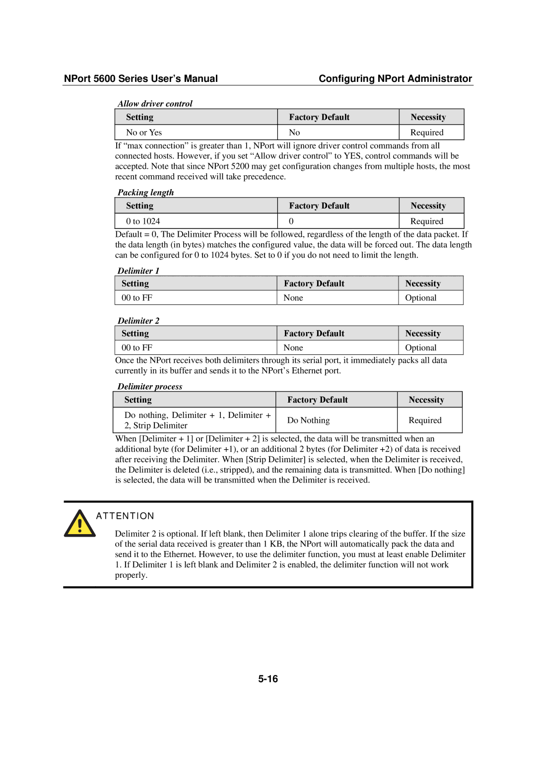 Moxa Technologies NPort 5600 user manual Packing length, Delimiter 