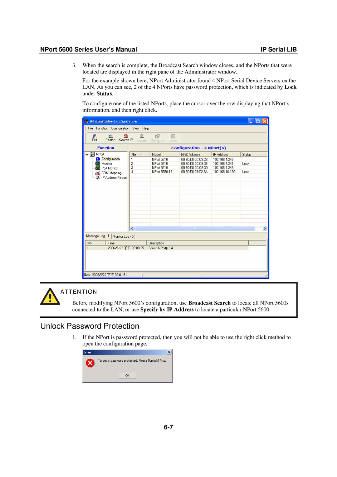 Moxa Technologies NPort 5600 user manual Unlock Password Protection 