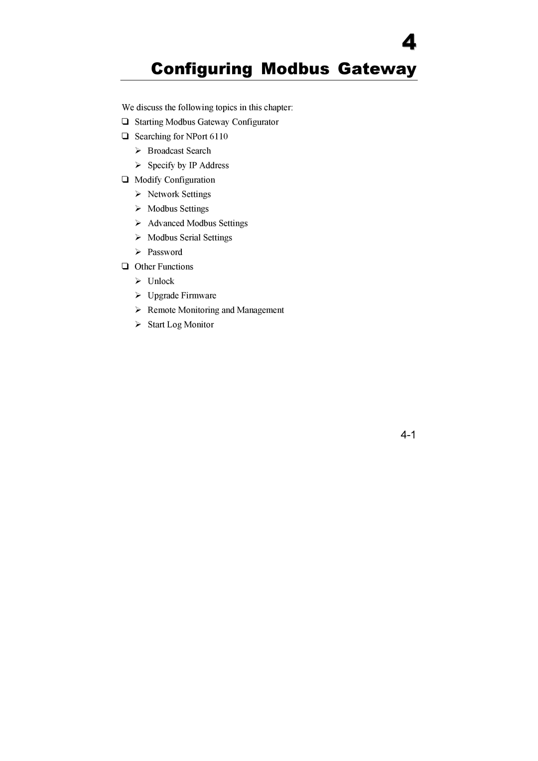 Moxa Technologies NPort 6110 user manual Configuring Modbus Gateway 