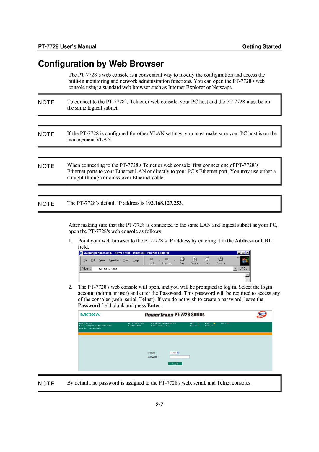 Moxa Technologies PT-7728 user manual Configuration by Web Browser 