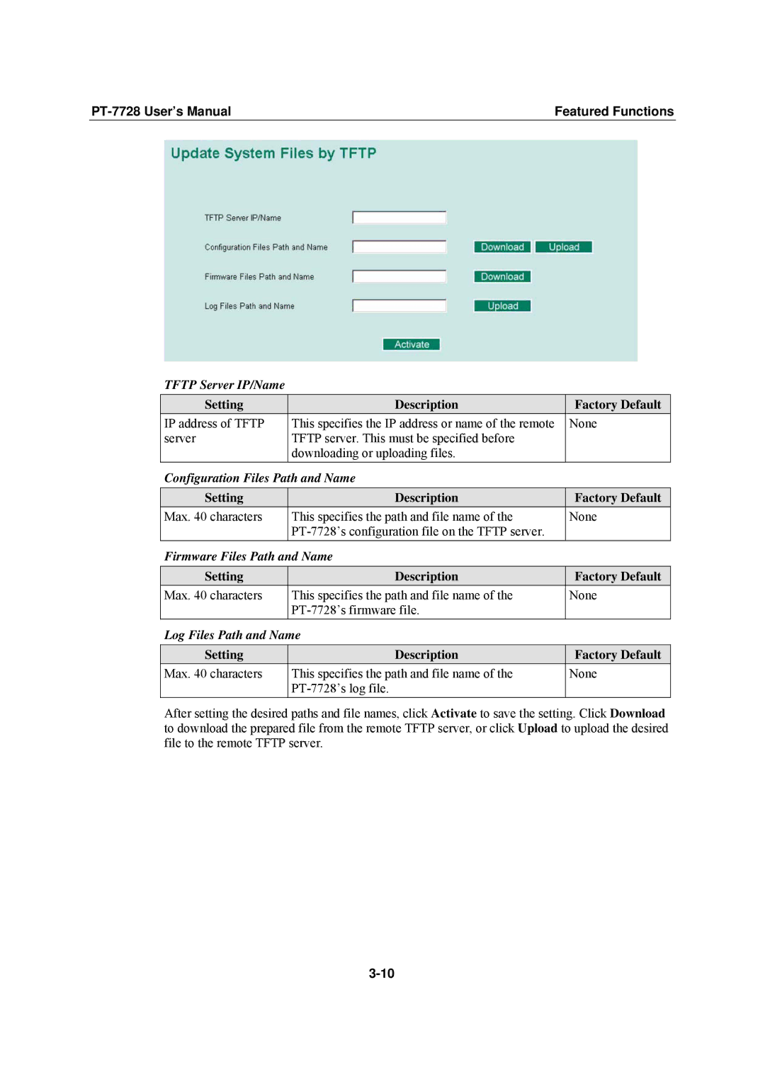 Moxa Technologies PT-7728 user manual Tftp Server IP/Name, Configuration Files Path and Name, Firmware Files Path and Name 