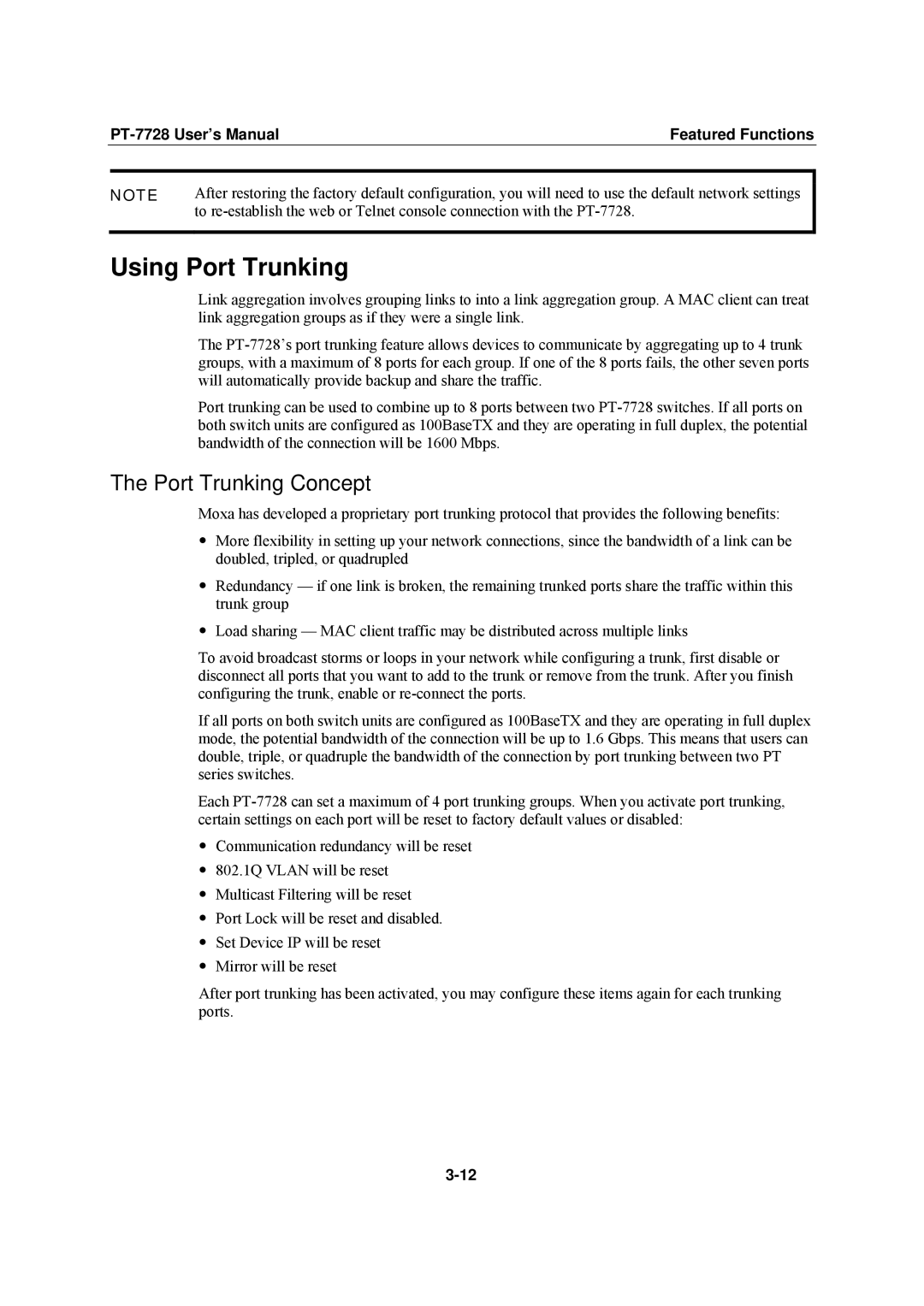 Moxa Technologies PT-7728 user manual Using Port Trunking, Port Trunking Concept 