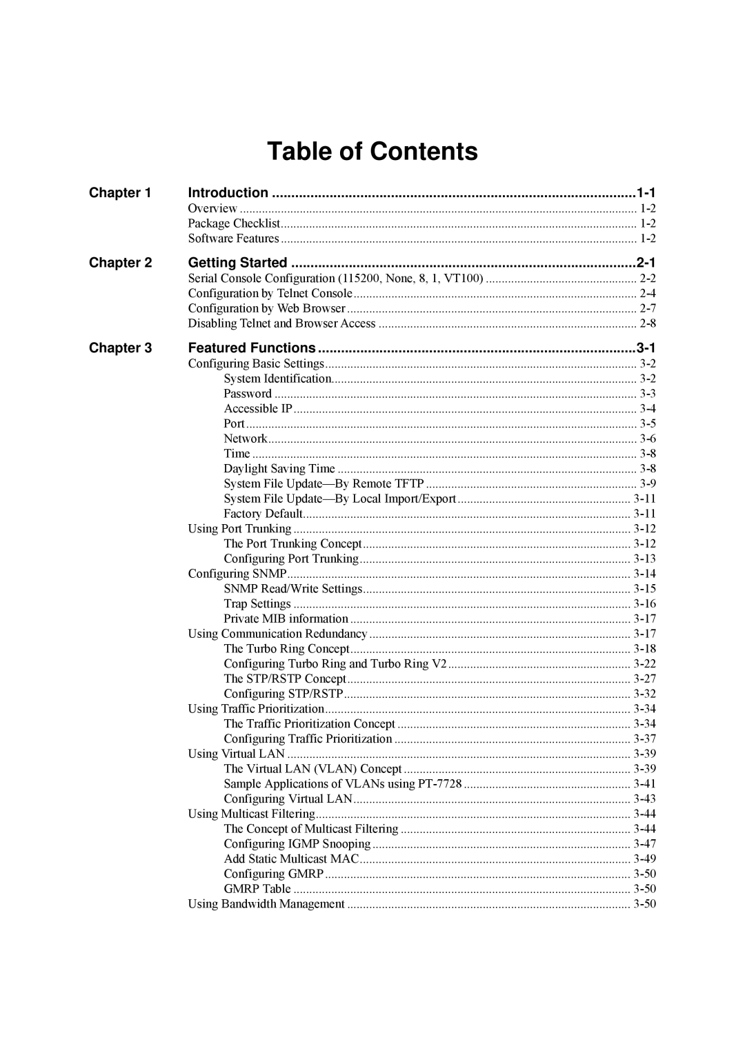 Moxa Technologies PT-7728 user manual Table of Contents 