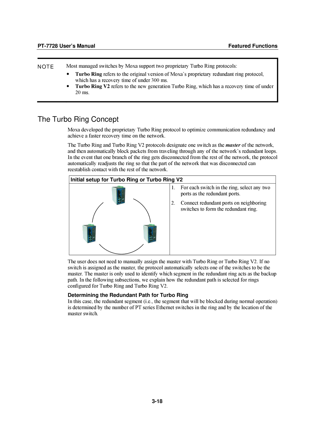 Moxa Technologies PT-7728 user manual Turbo Ring Concept, Initial setup for Turbo Ring or Turbo Ring 