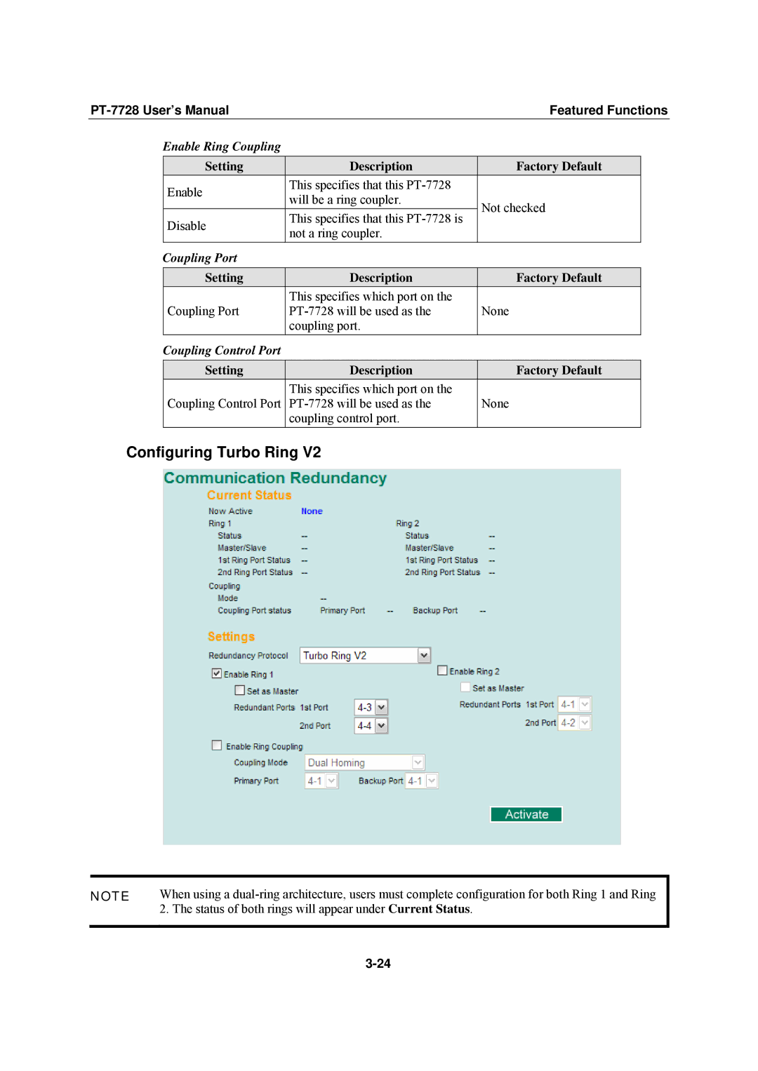 Moxa Technologies PT-7728 user manual Enable Ring Coupling, Coupling Port, Coupling Control Port 