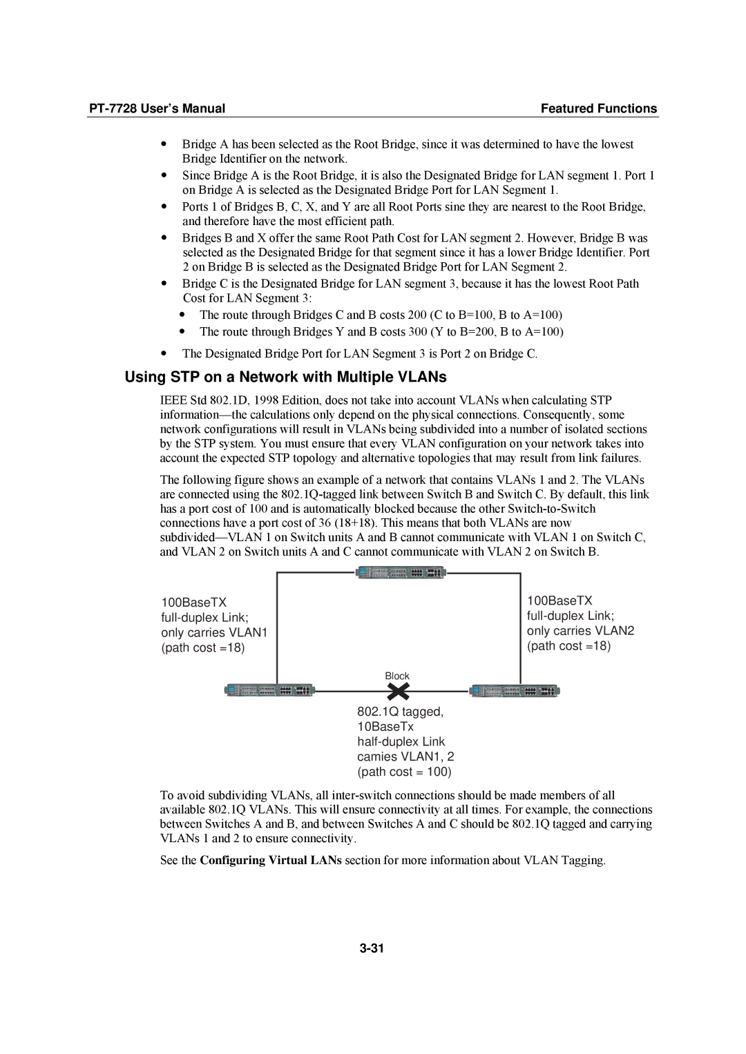 Moxa Technologies PT-7728 user manual Using STP on a Network with Multiple VLANs 