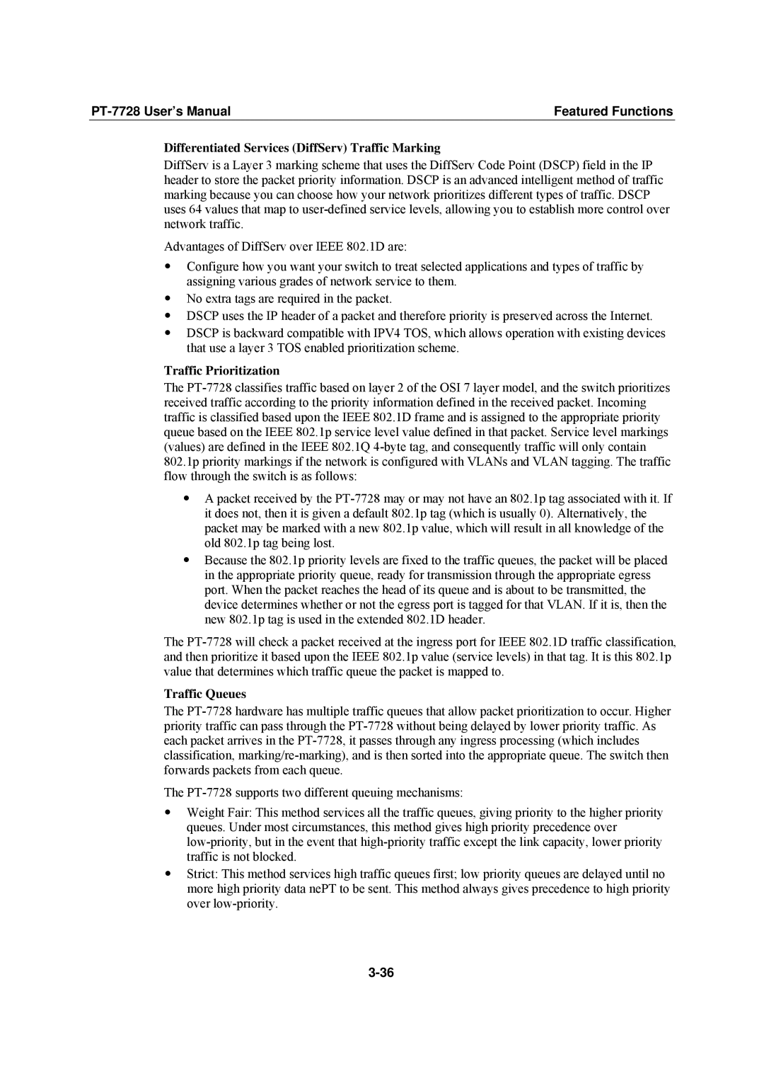 Moxa Technologies PT-7728 Differentiated Services DiffServ Traffic Marking, Traffic Prioritization, Traffic Queues 