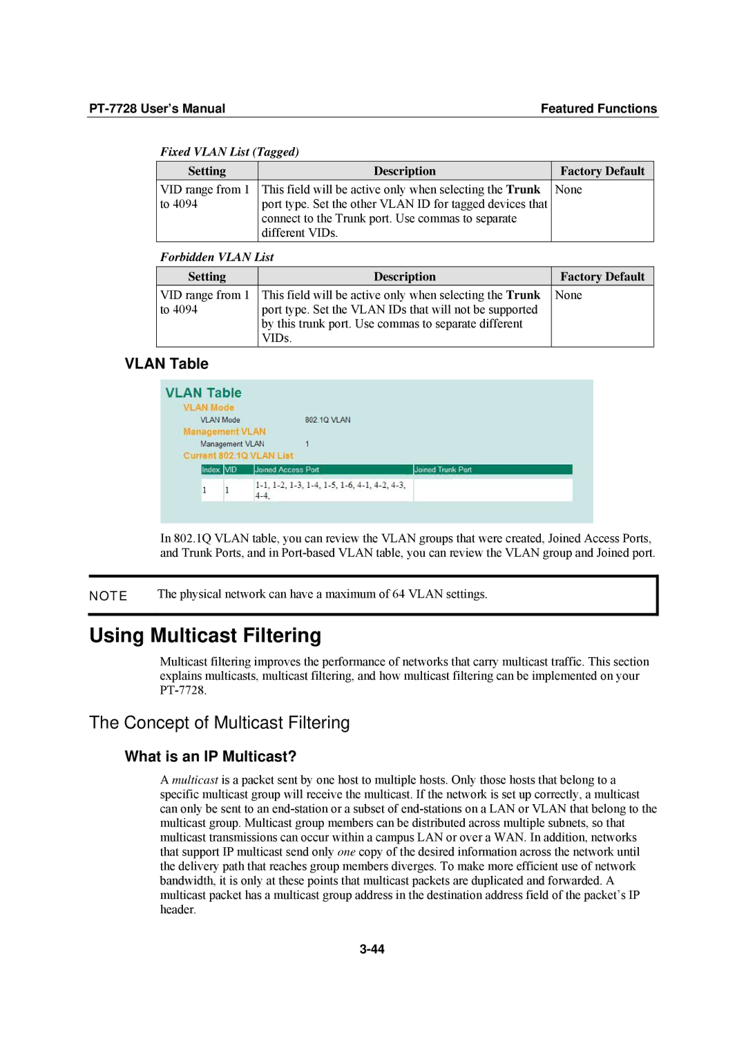 Moxa Technologies PT-7728 Using Multicast Filtering, Concept of Multicast Filtering, Vlan Table, What is an IP Multicast? 