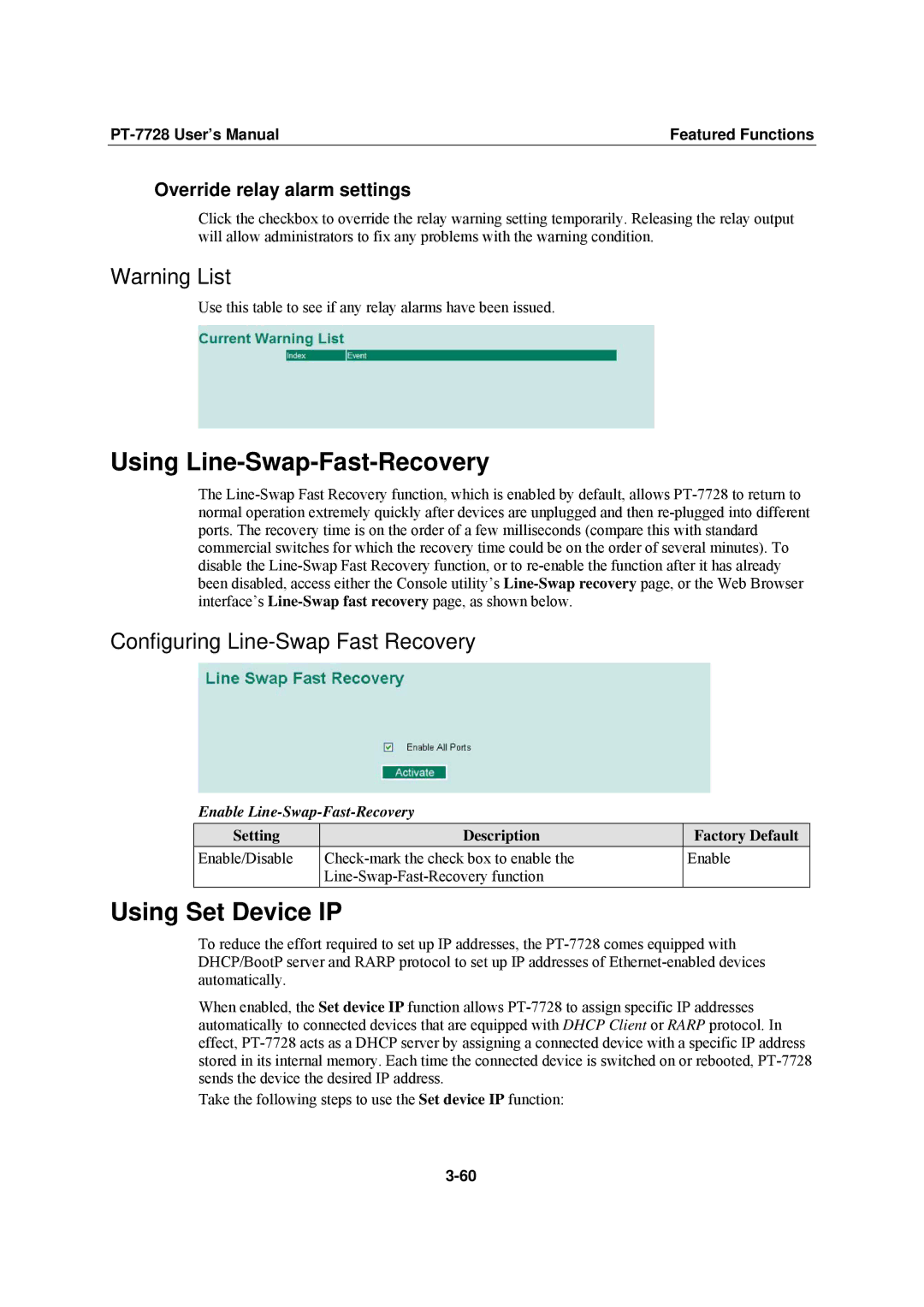 Moxa Technologies PT-7728 Using Line-Swap-Fast-Recovery, Using Set Device IP, Configuring Line-Swap Fast Recovery 