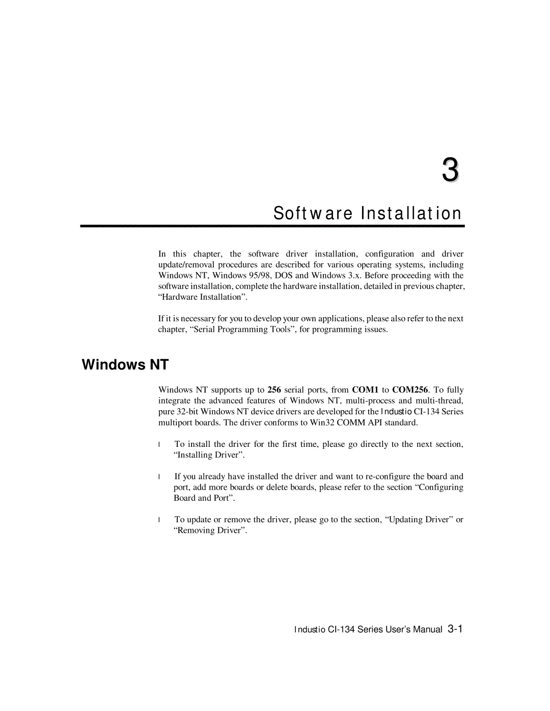 Moxa Technologies RS-422, RS-485 user manual Software Installation, Windows NT 