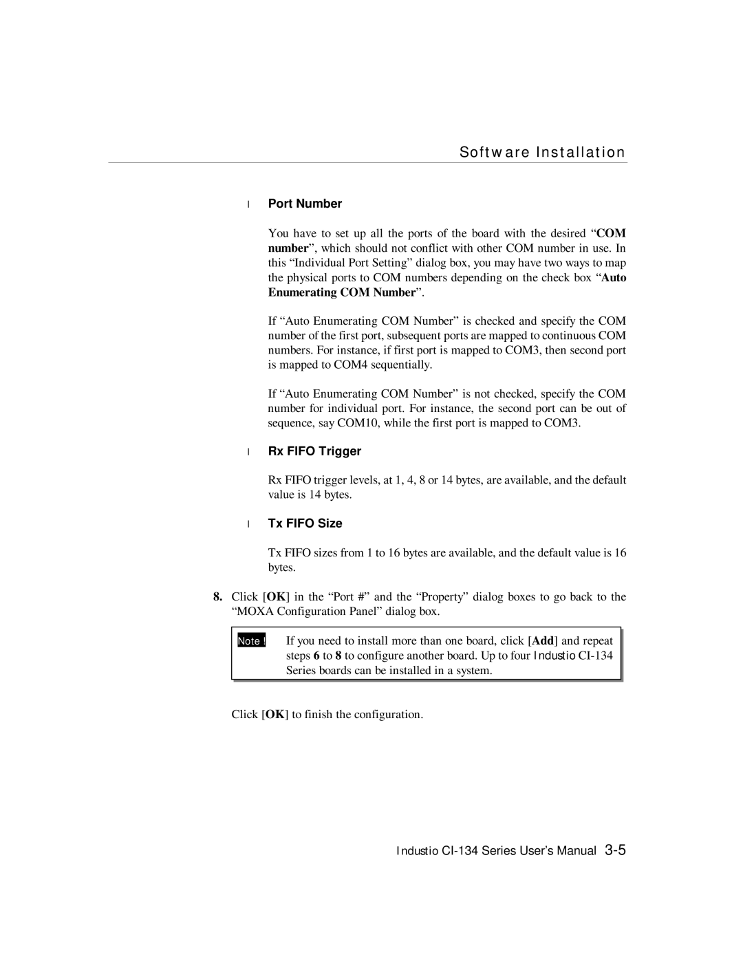 Moxa Technologies RS-422, RS-485 user manual Port Number, Rx Fifo Trigger, Tx Fifo Size 