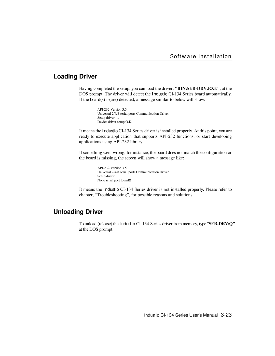 Moxa Technologies RS-422, RS-485 user manual Loading Driver, Unloading Driver 