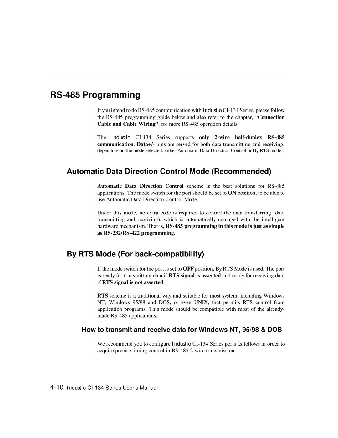 Moxa Technologies RS-422 user manual RS-485 Programming, Automatic Data Direction Control Mode Recommended 