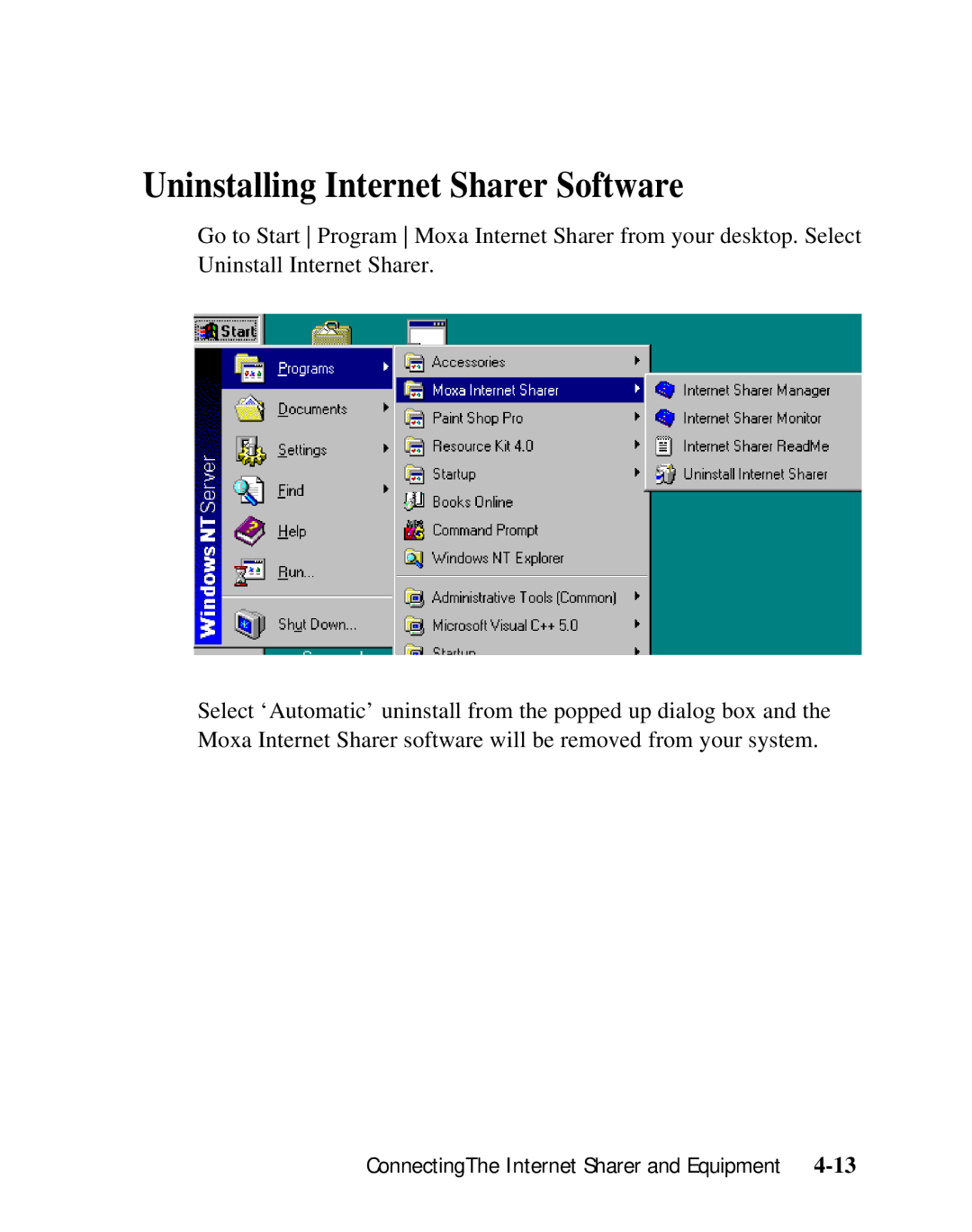 Moxa Technologies SD1000 user manual Uninstalling Internet Sharer Software 