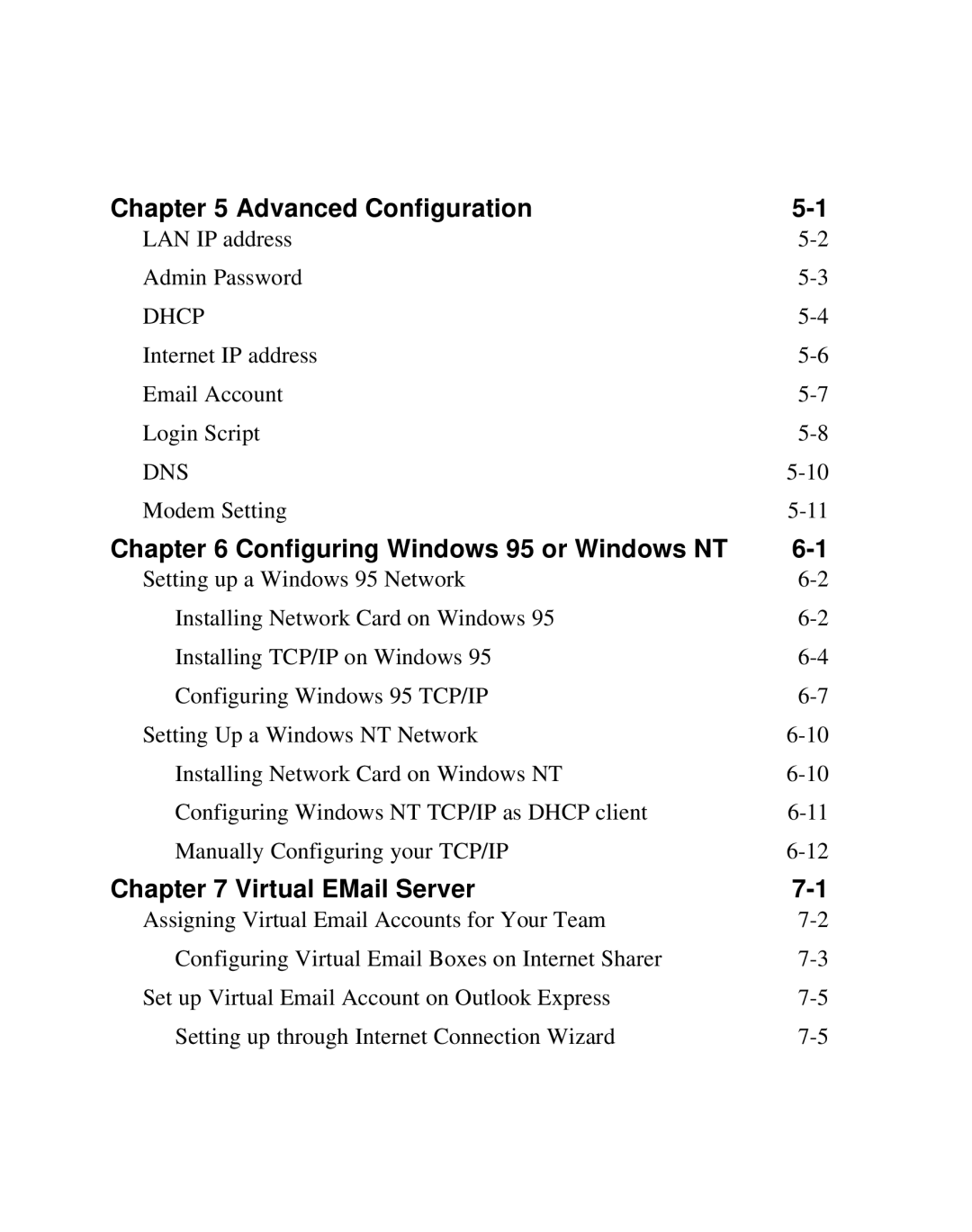 Moxa Technologies SD1000 user manual Advanced Configuration, Configuring Windows 95 or Windows NT, Virtual EMail Server 