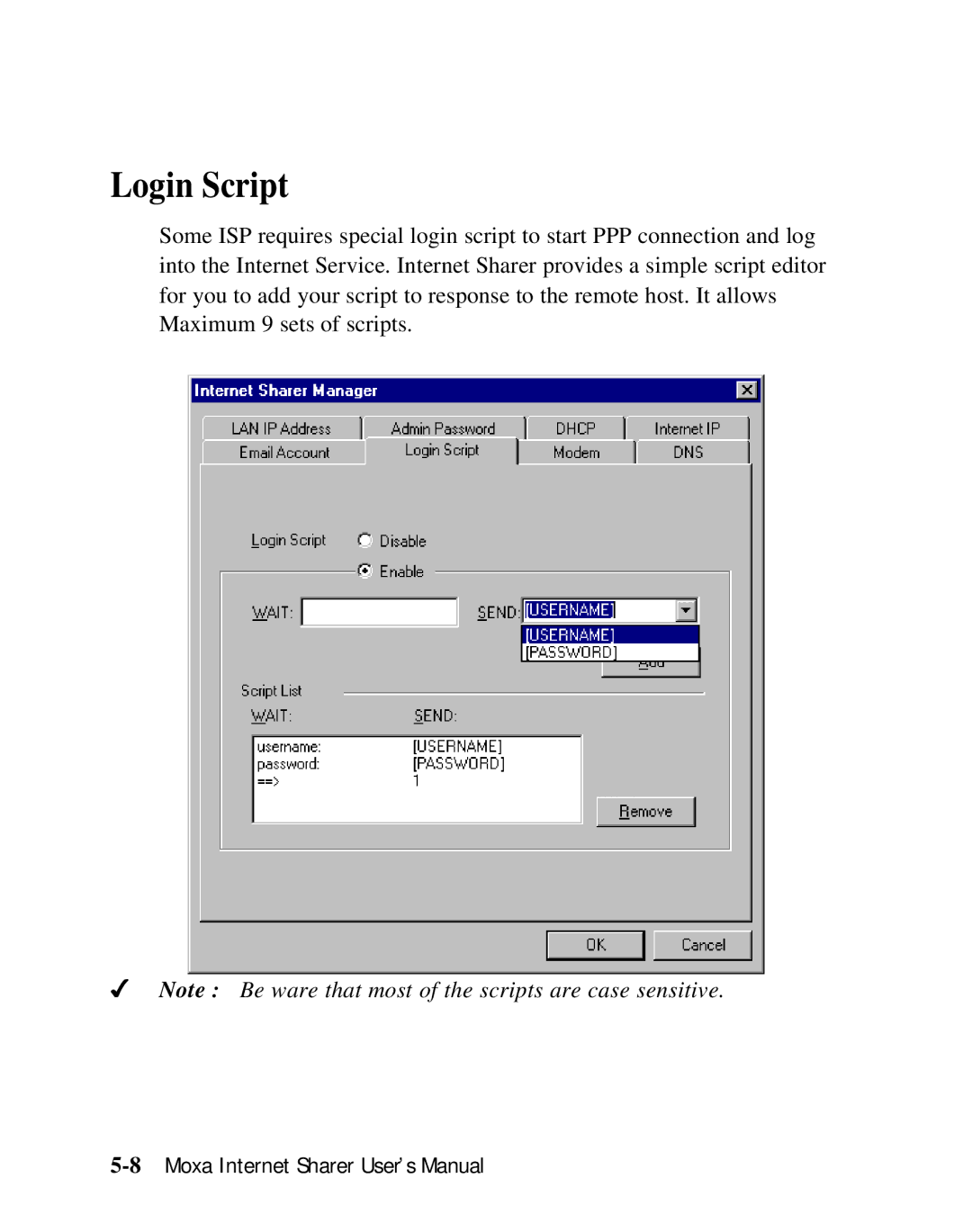 Moxa Technologies SD1000 user manual Login Script 