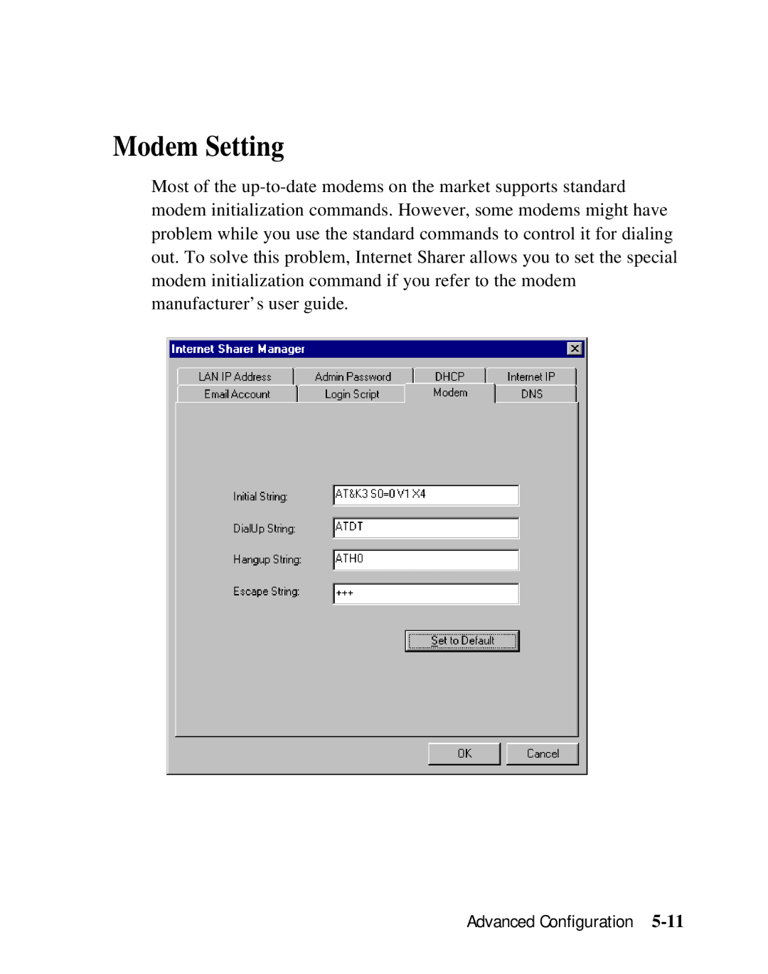 Moxa Technologies SD1000 user manual Modem Setting 