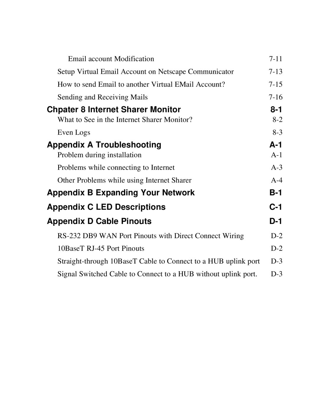 Moxa Technologies SD1000 user manual Chpater 8 Internet Sharer Monitor, Appendix a Troubleshooting 