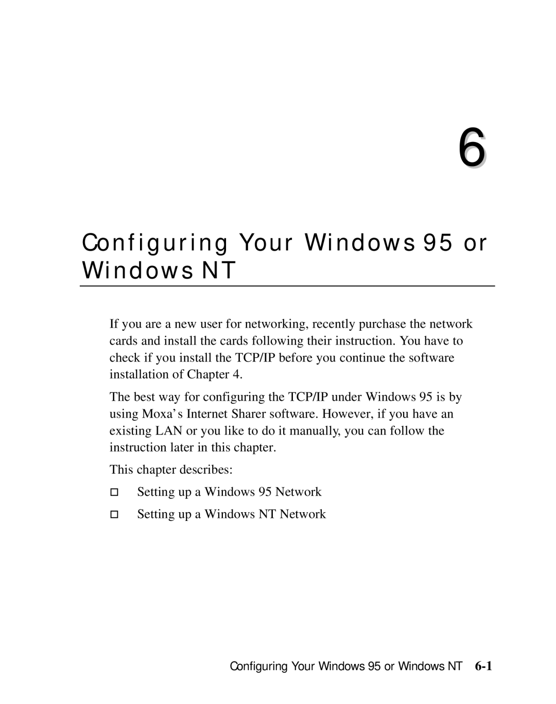 Moxa Technologies SD1000 user manual Configuring Your Windows 95 or Windows NT 