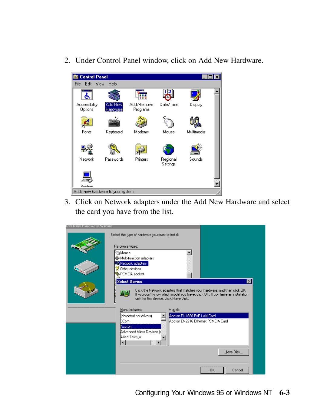 Moxa Technologies SD1000 user manual Configuring Your Windows 95 or Windows NT 