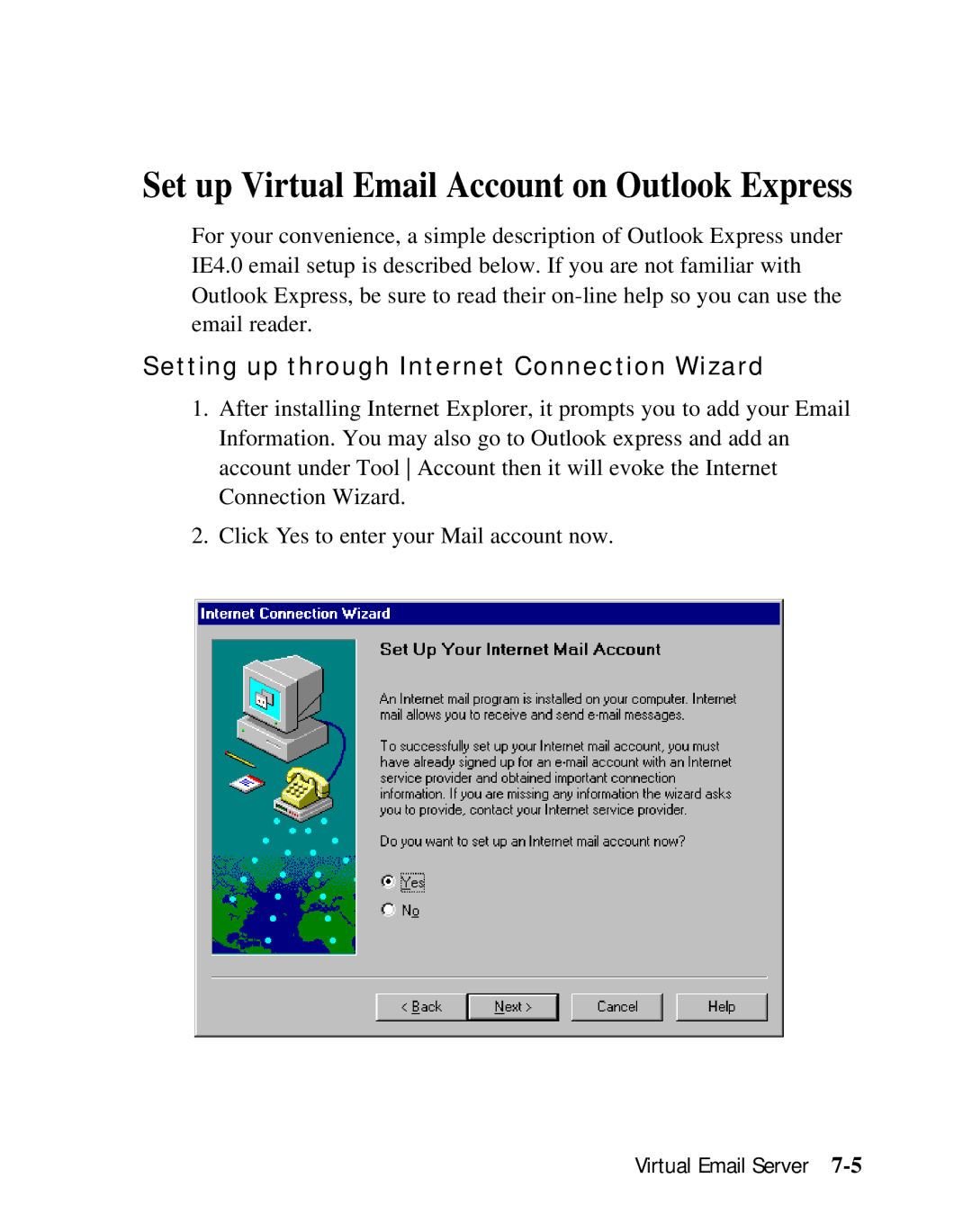 Moxa Technologies SD1000 Set up Virtual Email Account on Outlook Express, Setting up through Internet Connection Wizard 