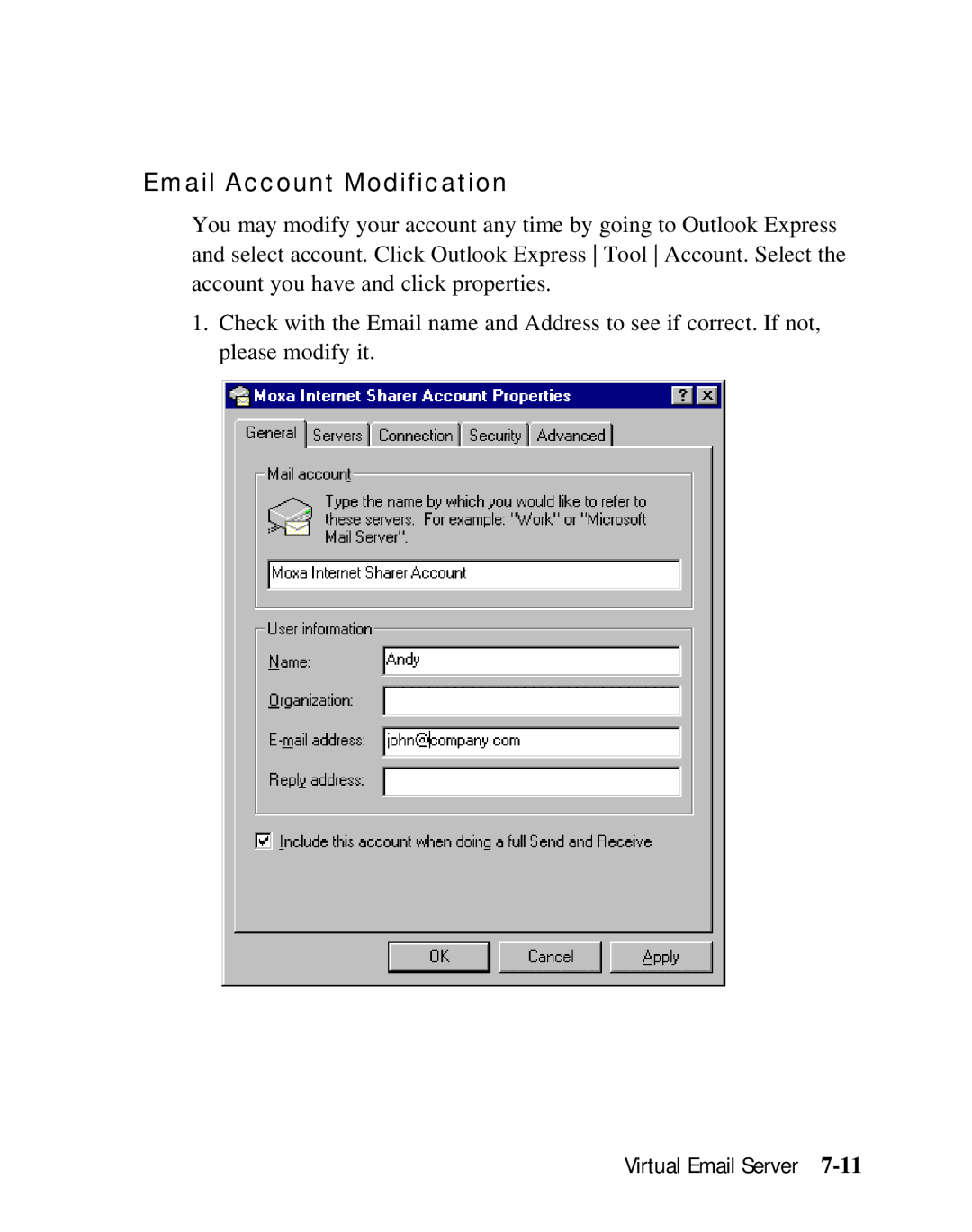 Moxa Technologies SD1000 user manual Email Account Modification 