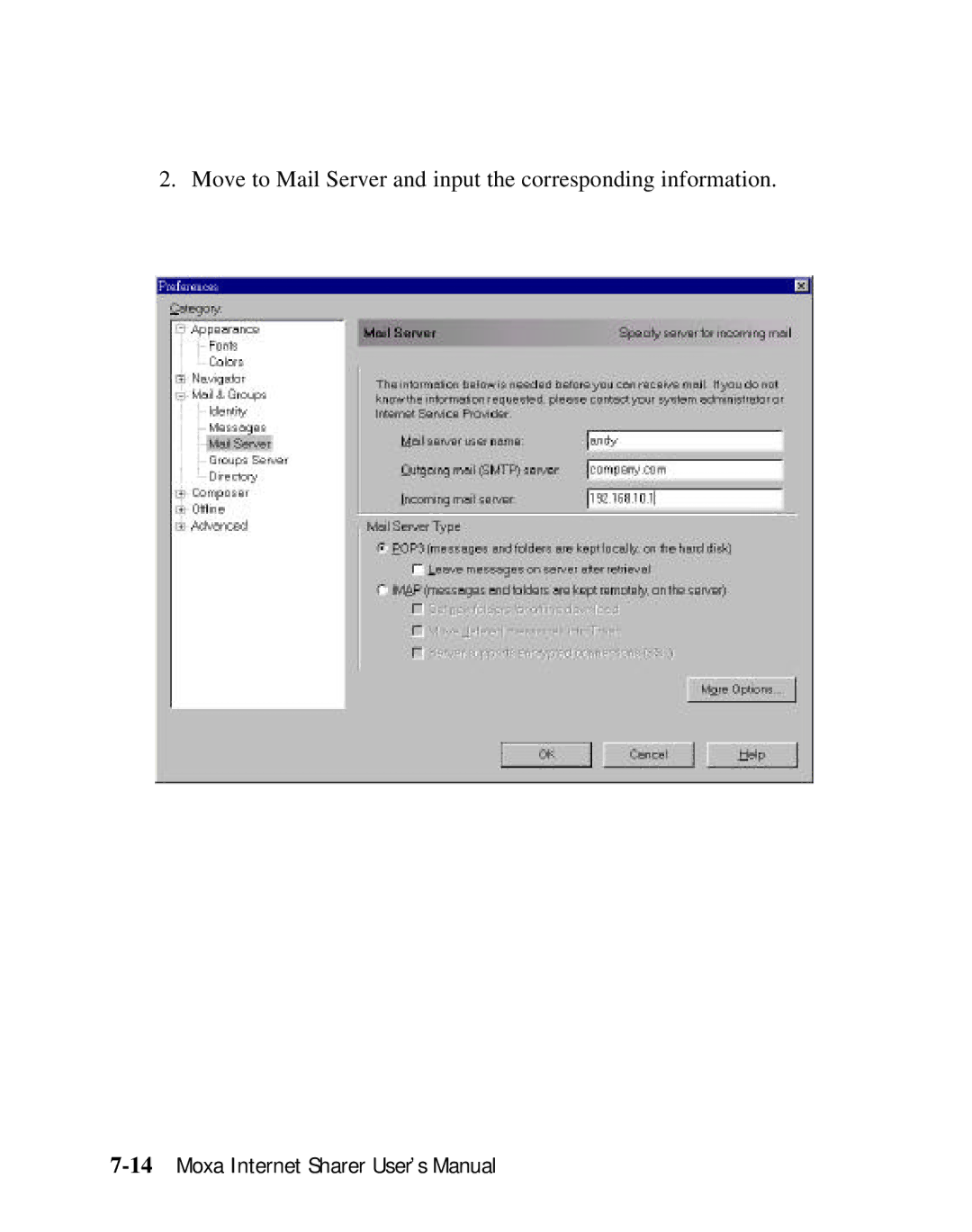 Moxa Technologies SD1000 user manual Move to Mail Server and input the corresponding information 