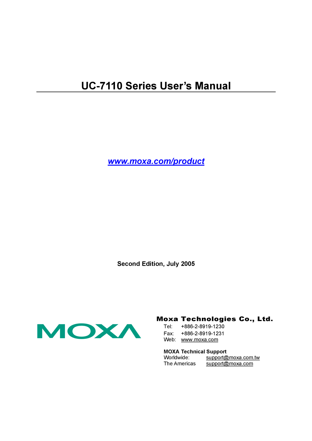 Moxa Technologies user manual UC-7110 Series User’s Manual, Second Edition, July 