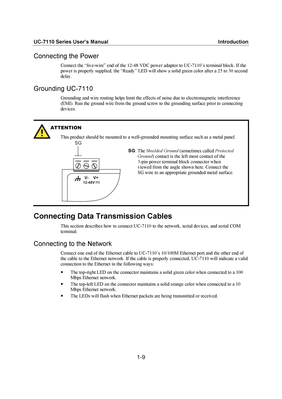 Moxa Technologies user manual Connecting Data Transmission Cables, Connecting the Power, Grounding UC-7110 