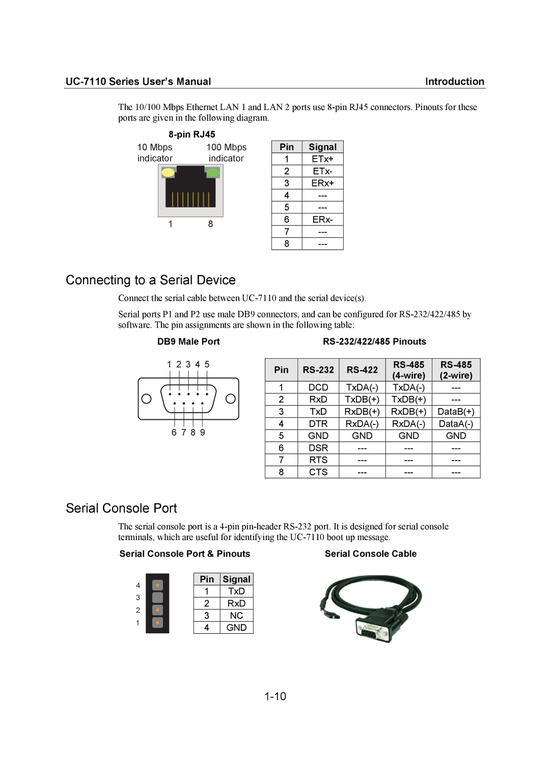 Moxa Technologies UC-7110 user manual Connecting to a Serial Device, Serial Console Port 