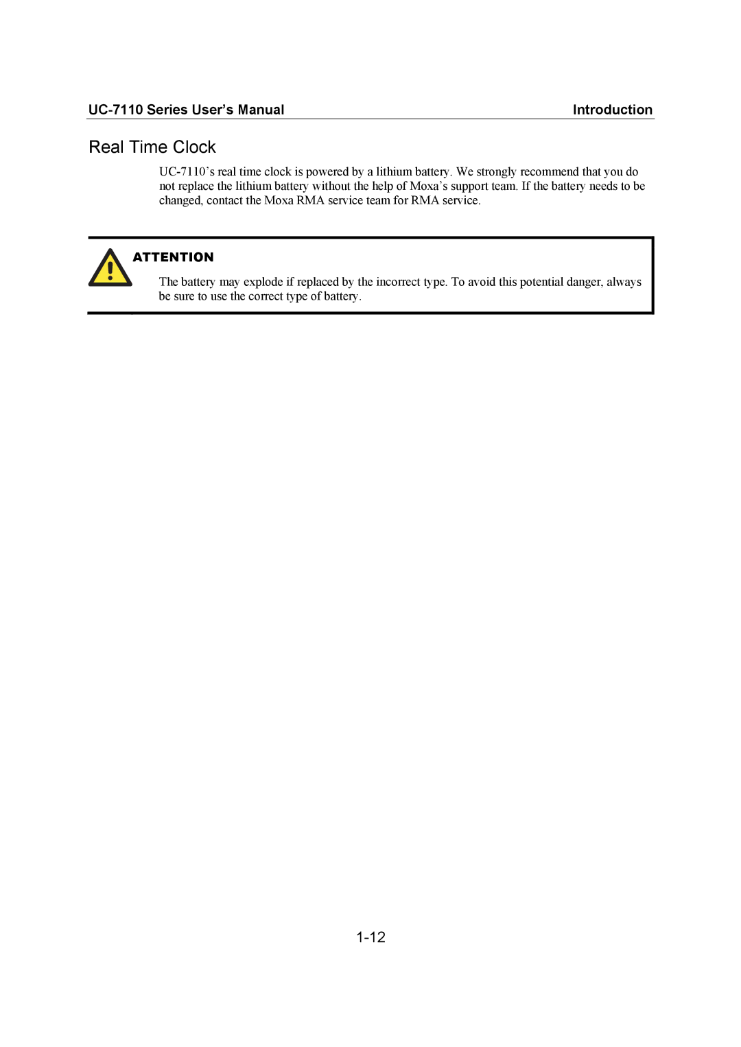 Moxa Technologies UC-7110 user manual Real Time Clock 